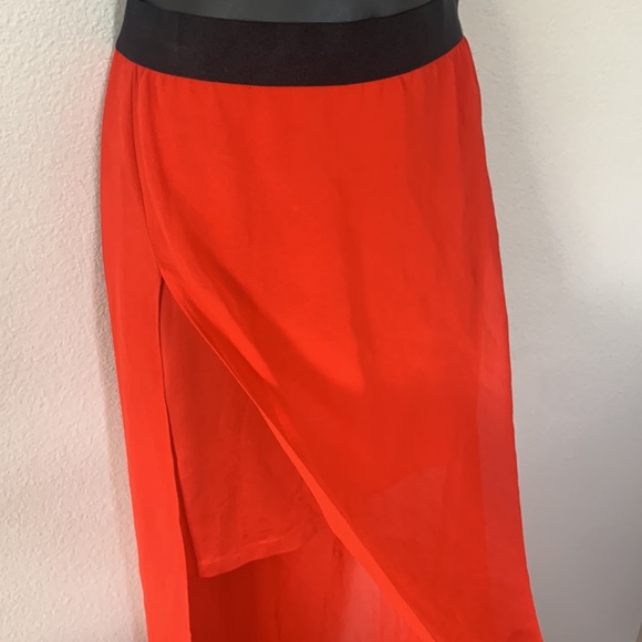 Bebe High Waisted Red Chiffon Side Slit Maxi Skirt - Picture 5 of 11